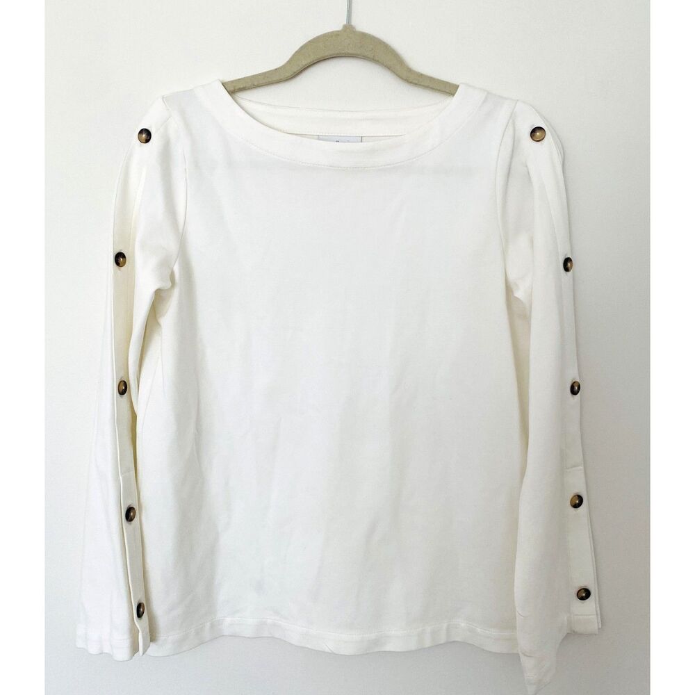 EUC J Jill Ponte Cream Stretchy Button Sleeve Pullover Sz XS